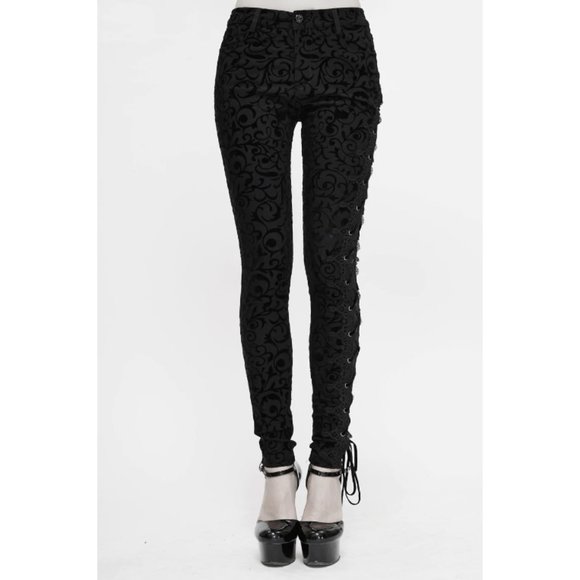 NWT Devil Fashion Midnight Spell Brocade Pants with Lace - Picture 1 of 7